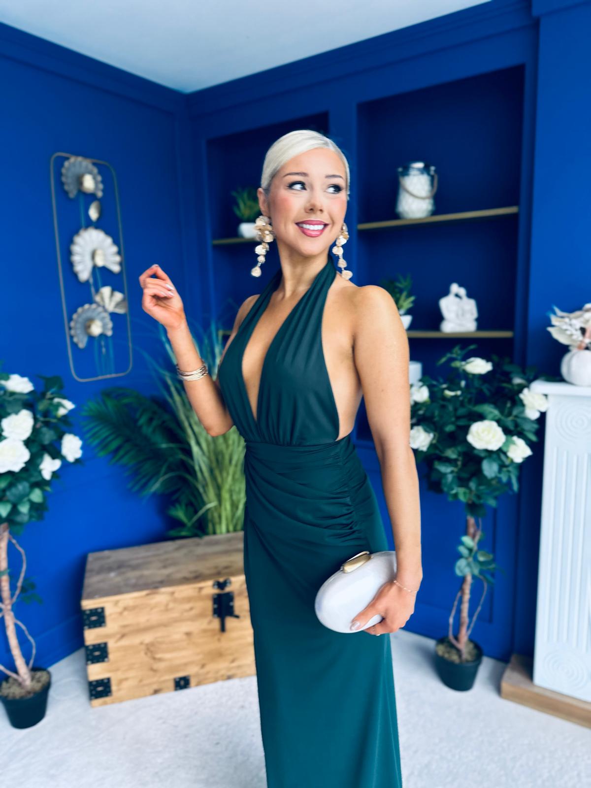 Kily Detailed Halterneck Maxi Dress Forest