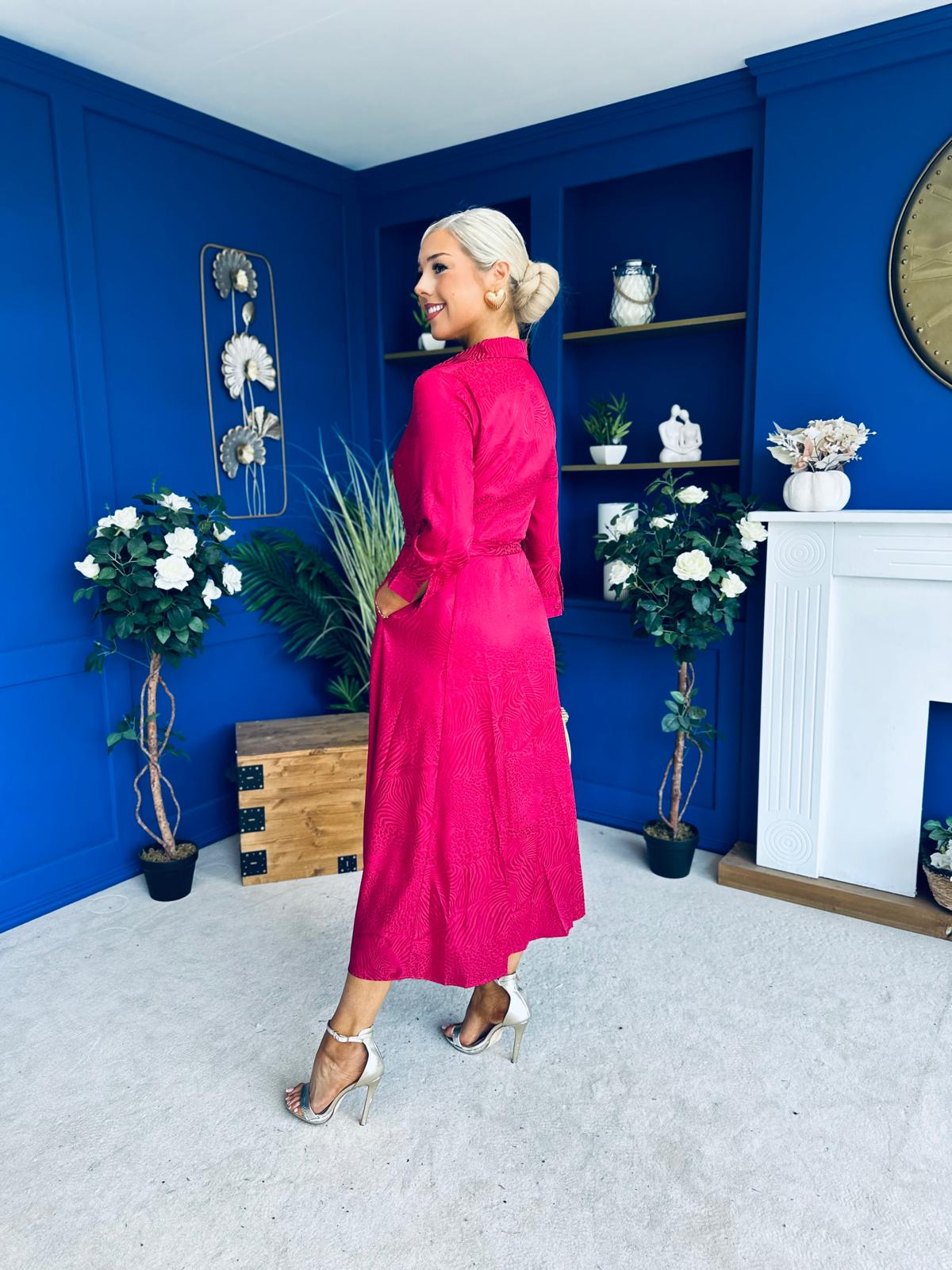 Angela Long Sleeve Maxi Shirt Dress Animal Wine