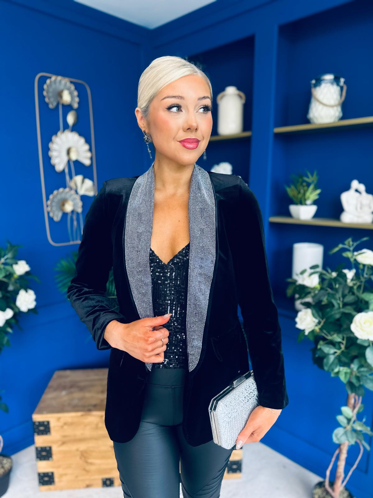 Alexis Velvet Detailed Blazer Black / Silver