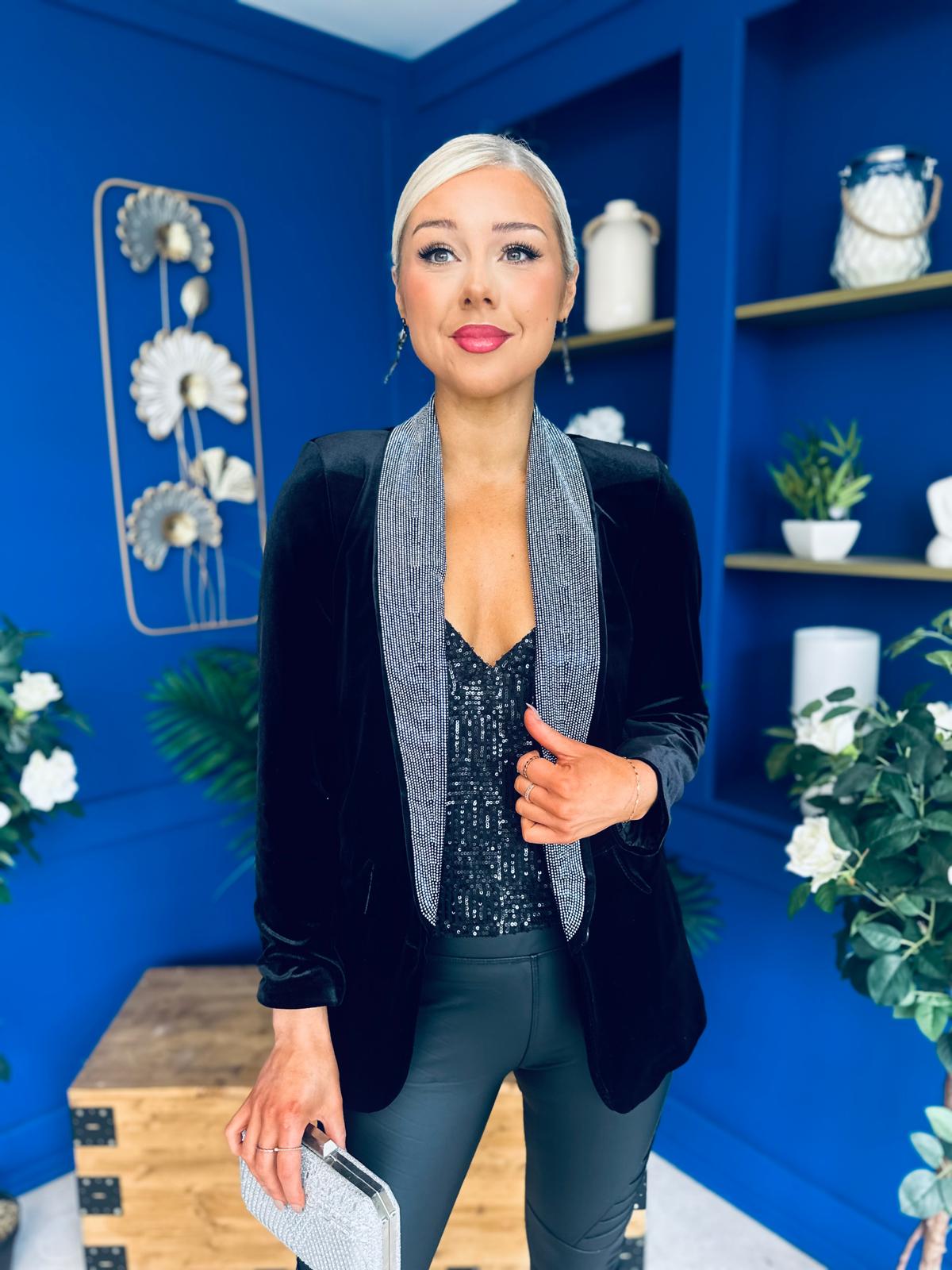 Alexis Velvet Detailed Blazer Black / Silver