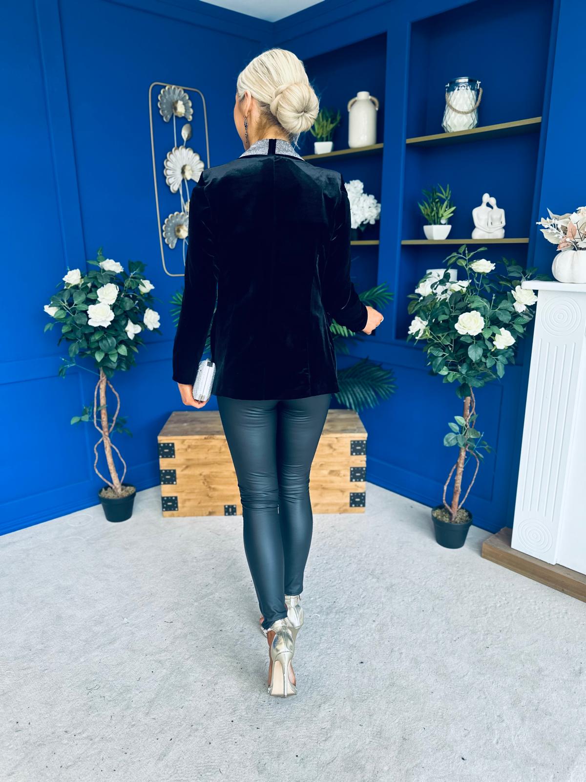 Alexis Velvet Detailed Blazer Black / Silver