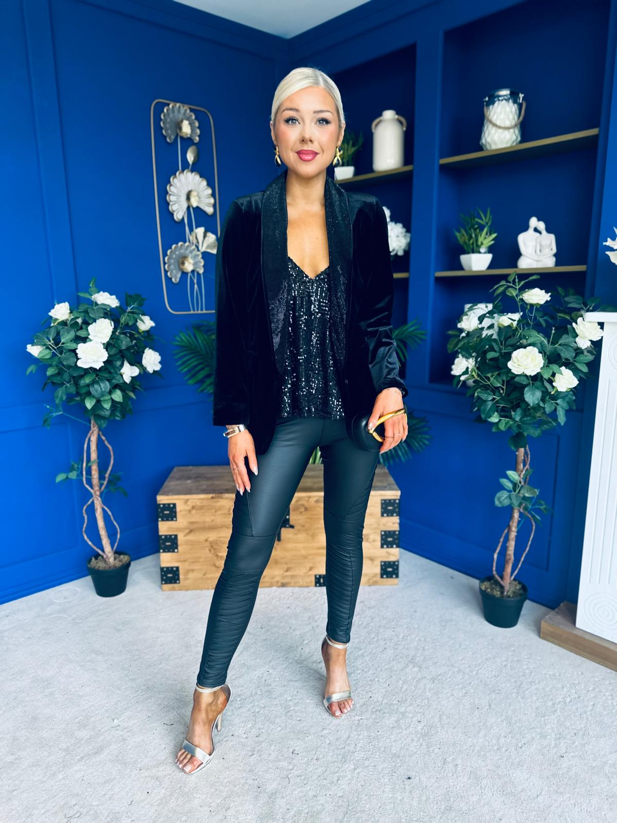 Alexis Velvet Detailed Blazer Black / Black