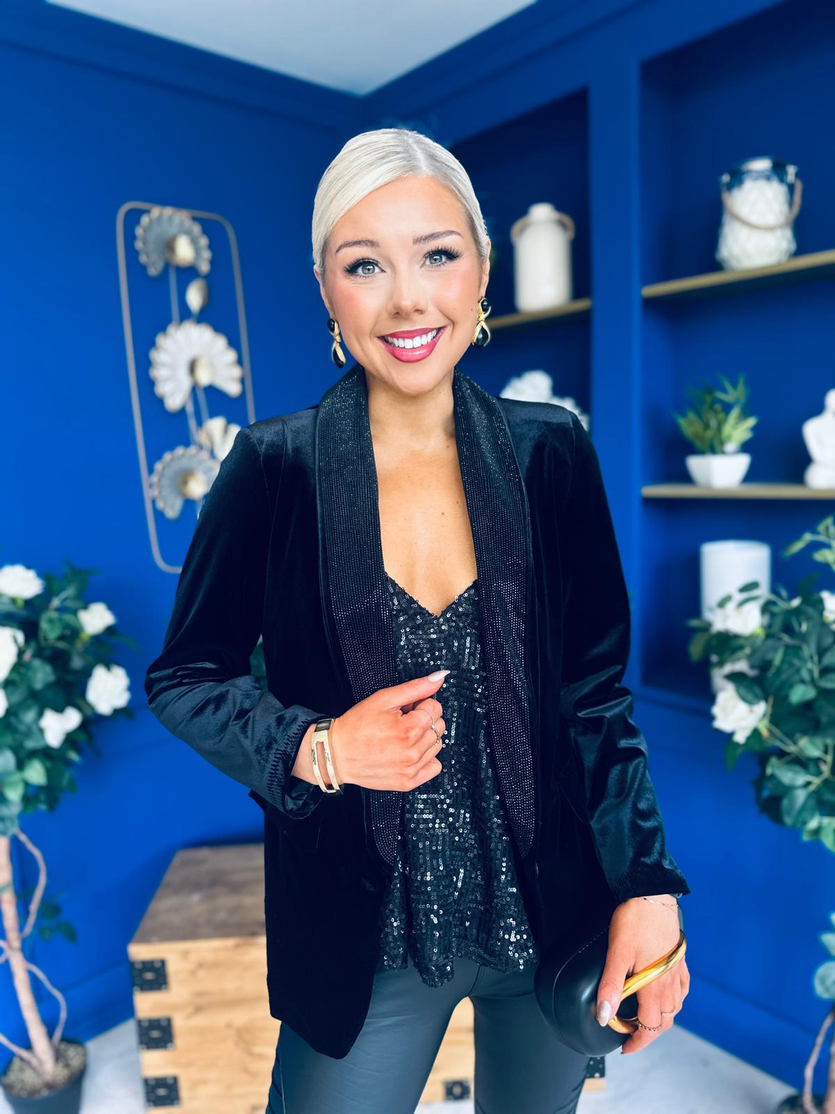 Alexis Velvet Detailed Blazer Black / Black