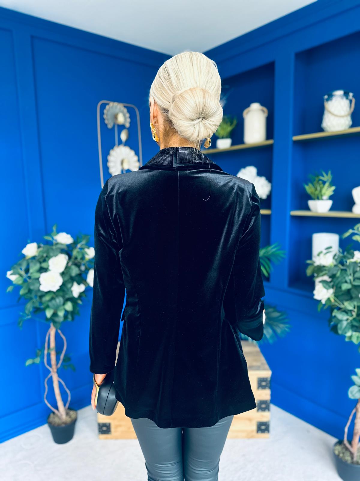 Alexis Velvet Detailed Blazer Black / Black