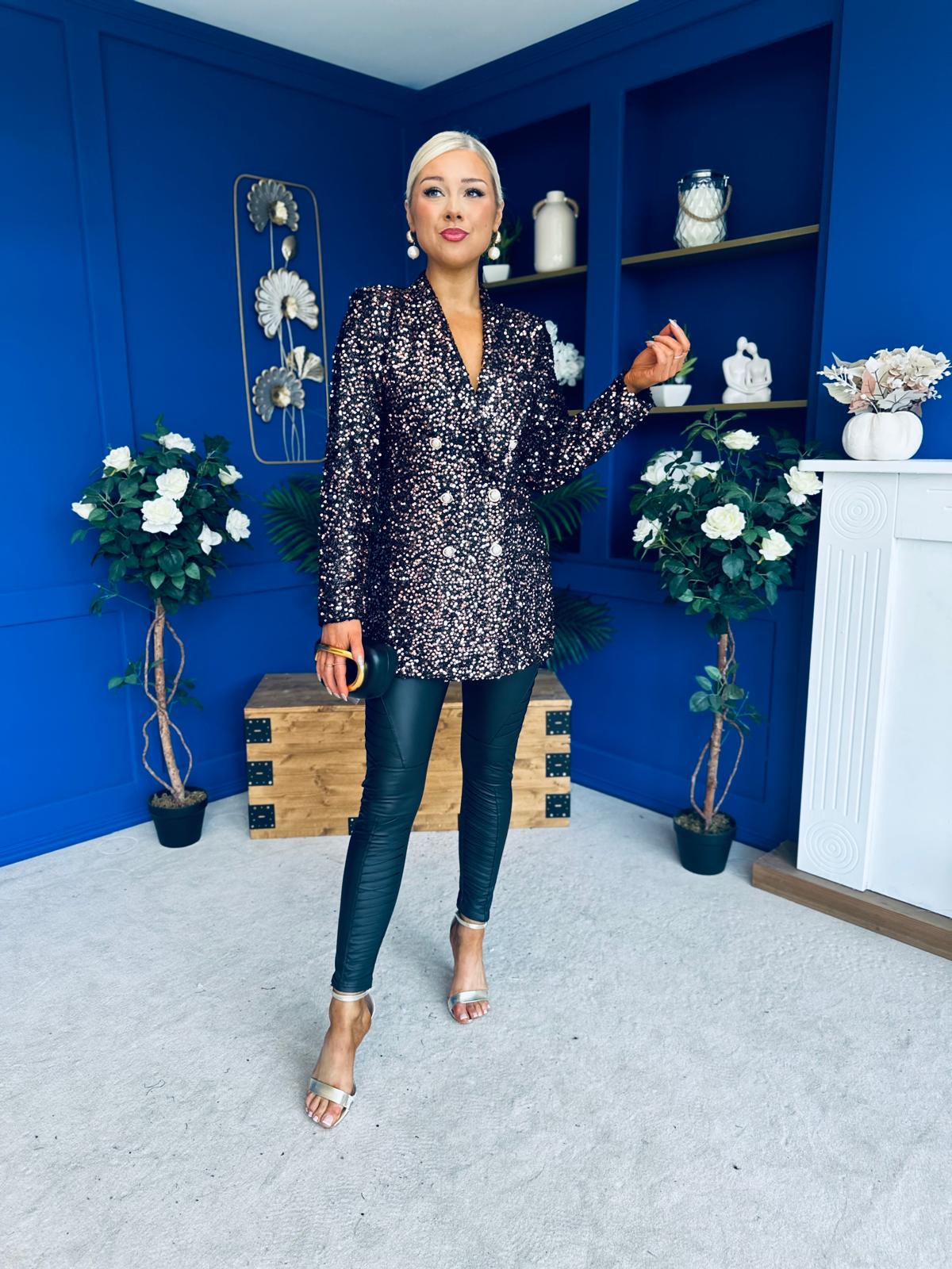 Fallon Full Sequin Blazer Rose Gold