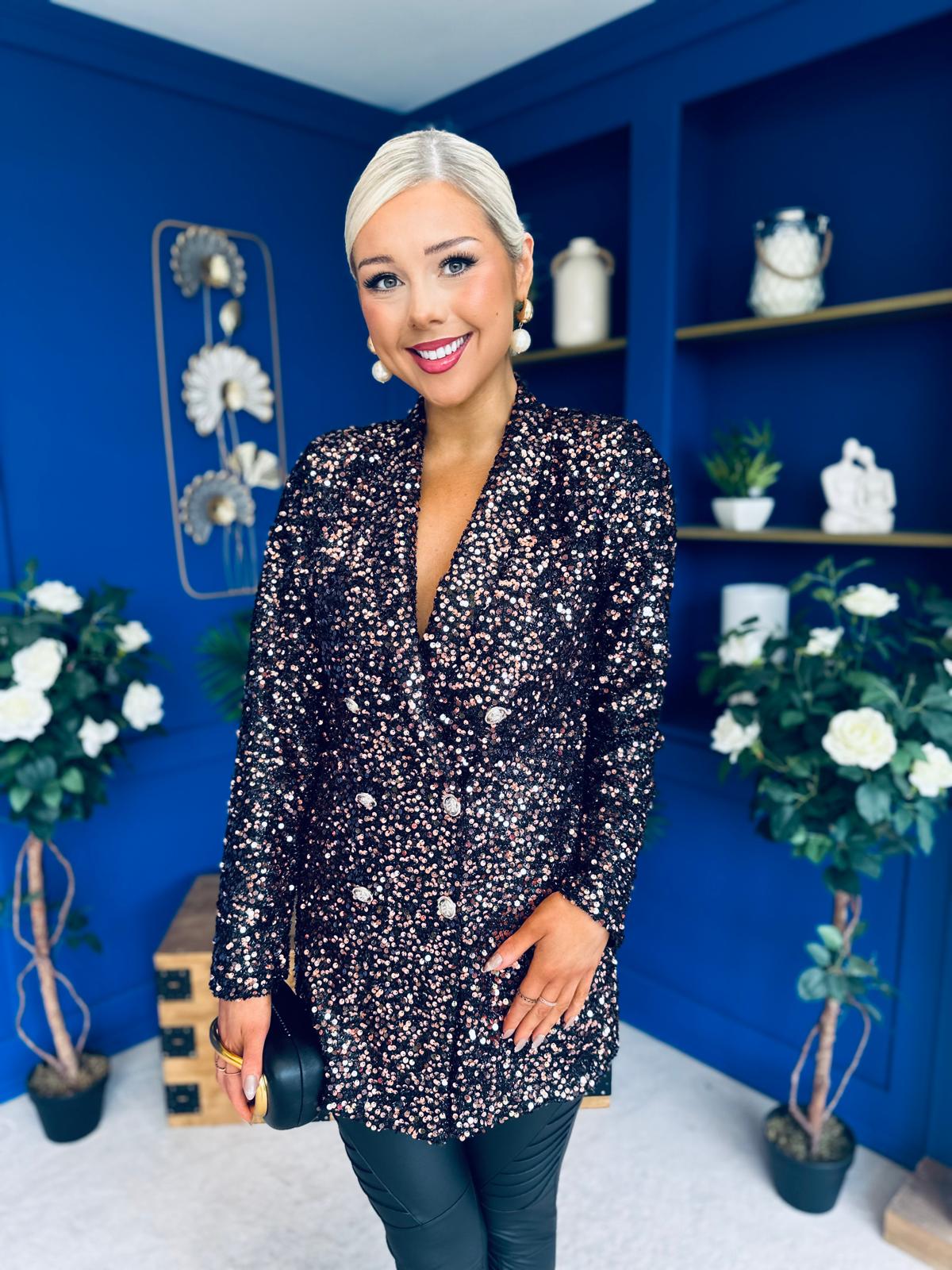 Fallon Full Sequin Blazer Rose Gold