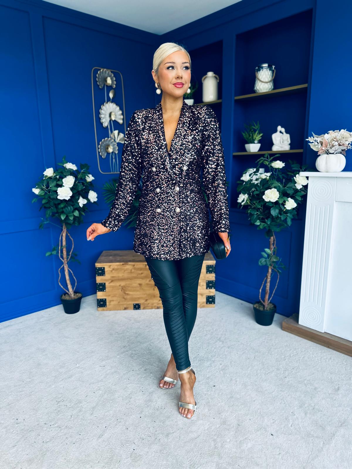 Fallon Full Sequin Blazer Rose Gold