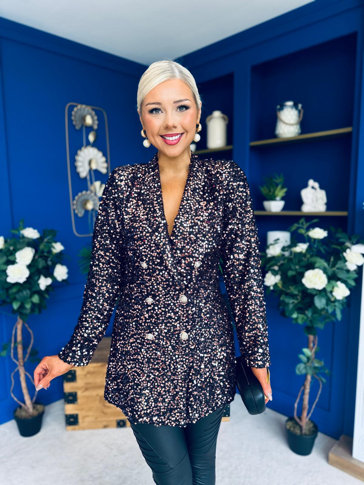 Fallon Full Sequin Blazer Rose Gold