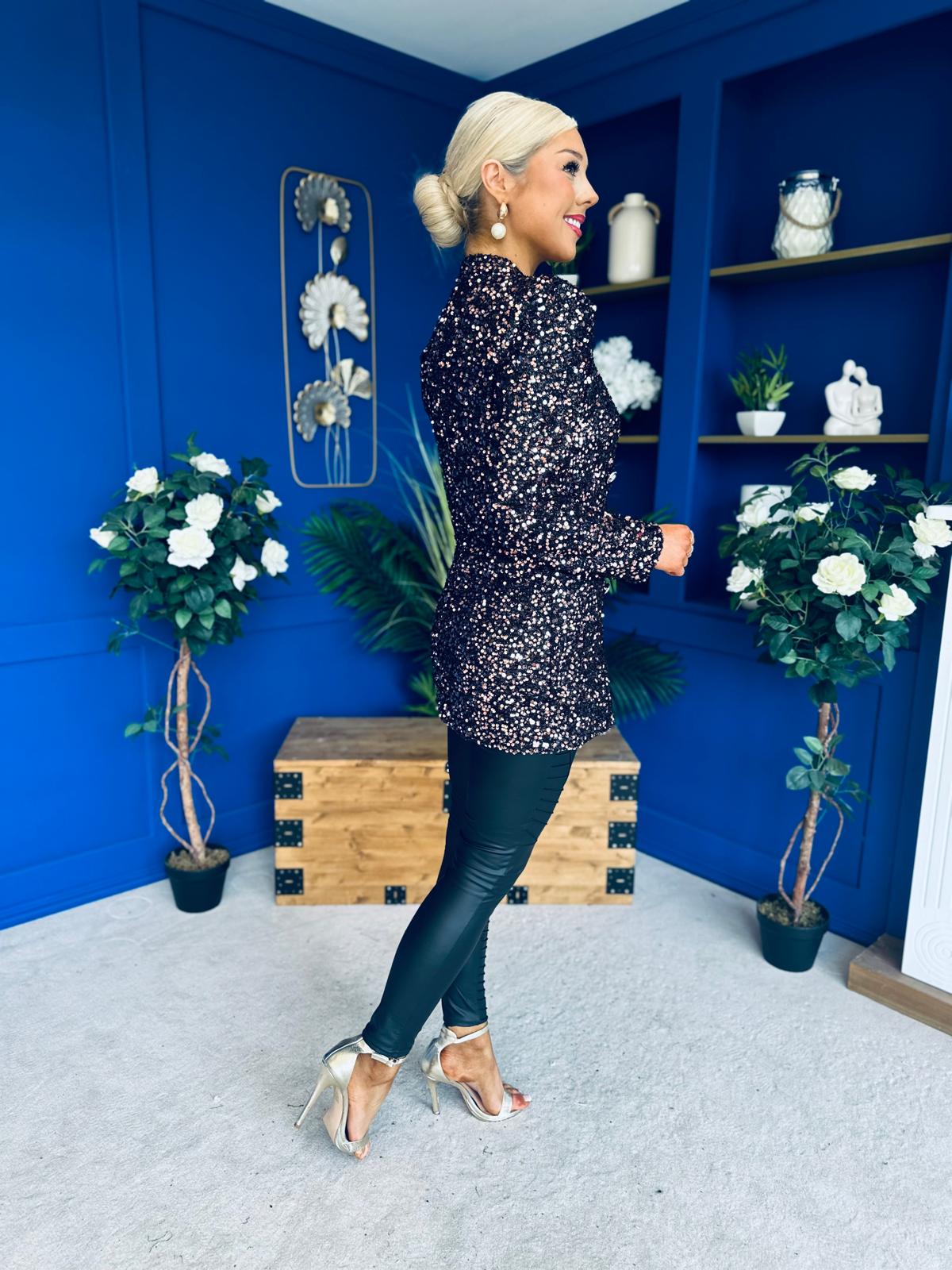Fallon Full Sequin Blazer Rose Gold