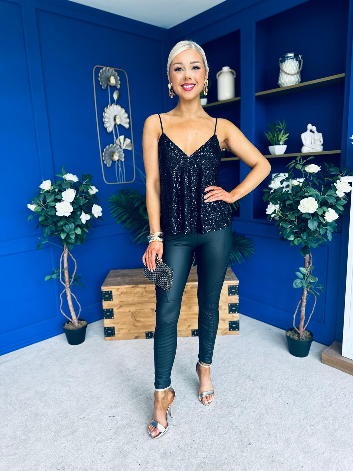 Julia Sequin Cami Top Black