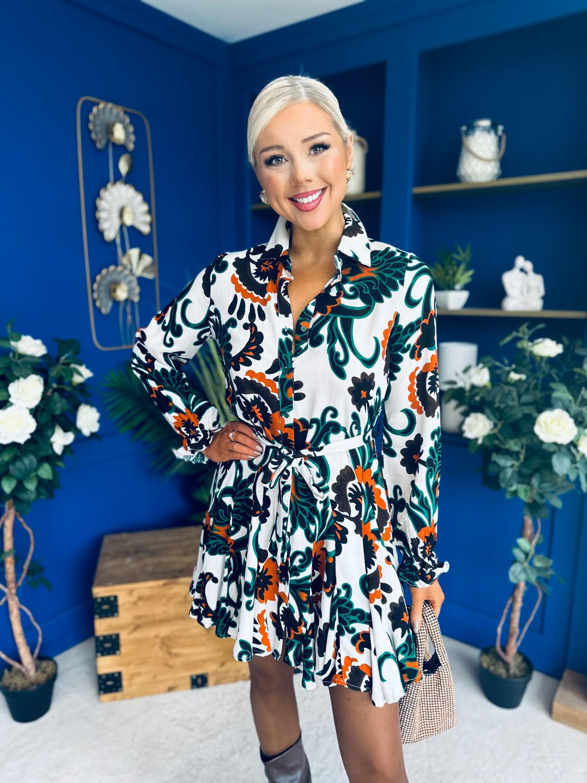 Dorothy Printed Mini Shirt Dress Green