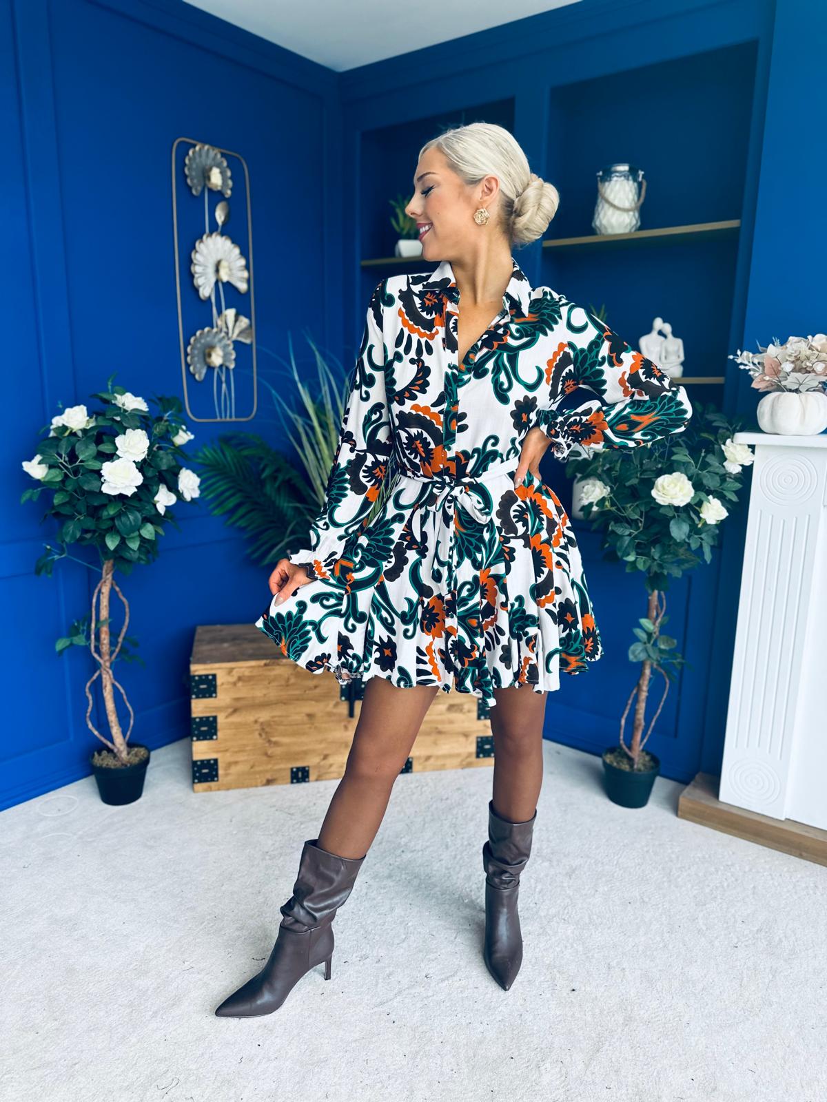 Dorothy Printed Mini Shirt Dress Green