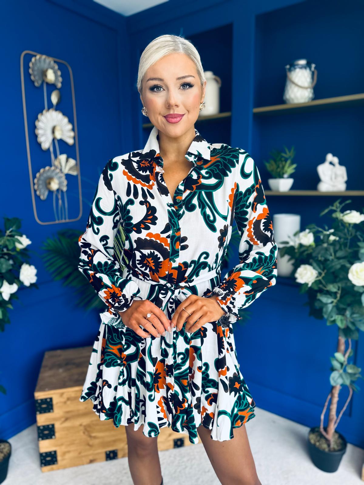 Dorothy Printed Mini Shirt Dress Green
