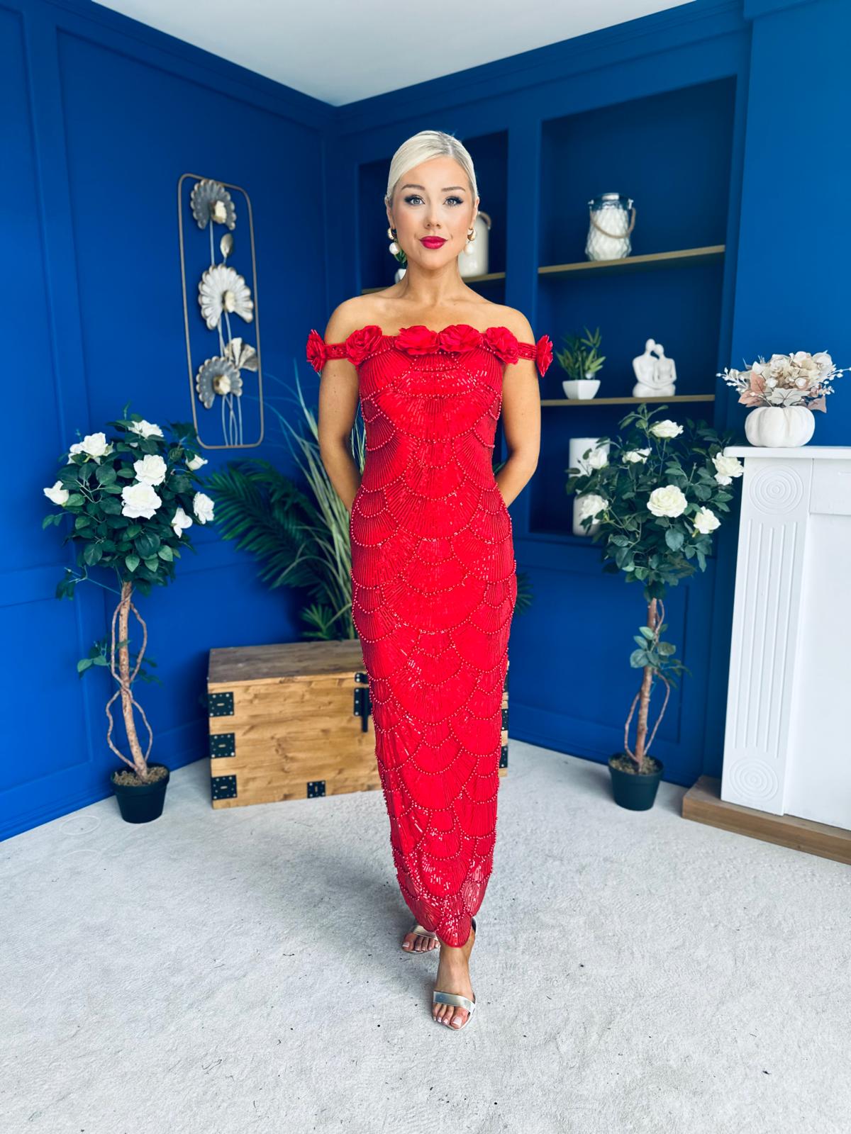 Raven Sequin Occasion Dress Red