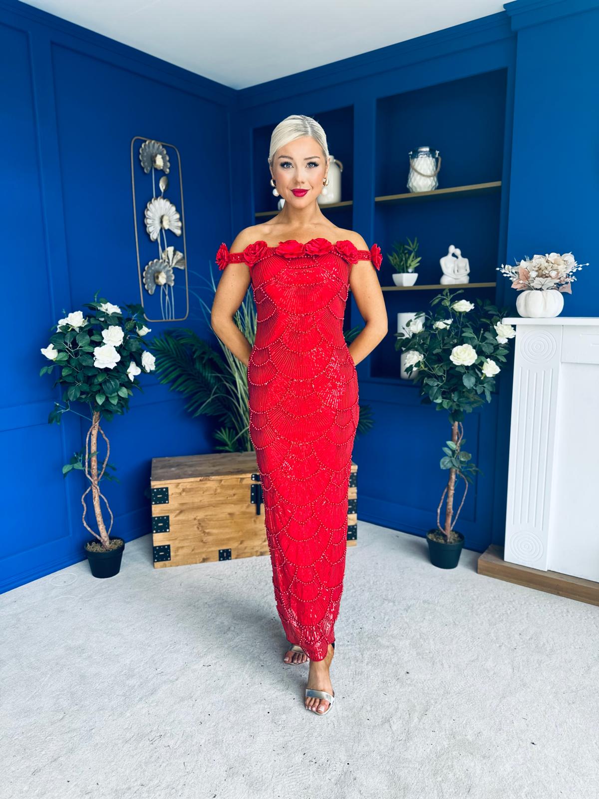 Raven Sequin Occasion Dress Red