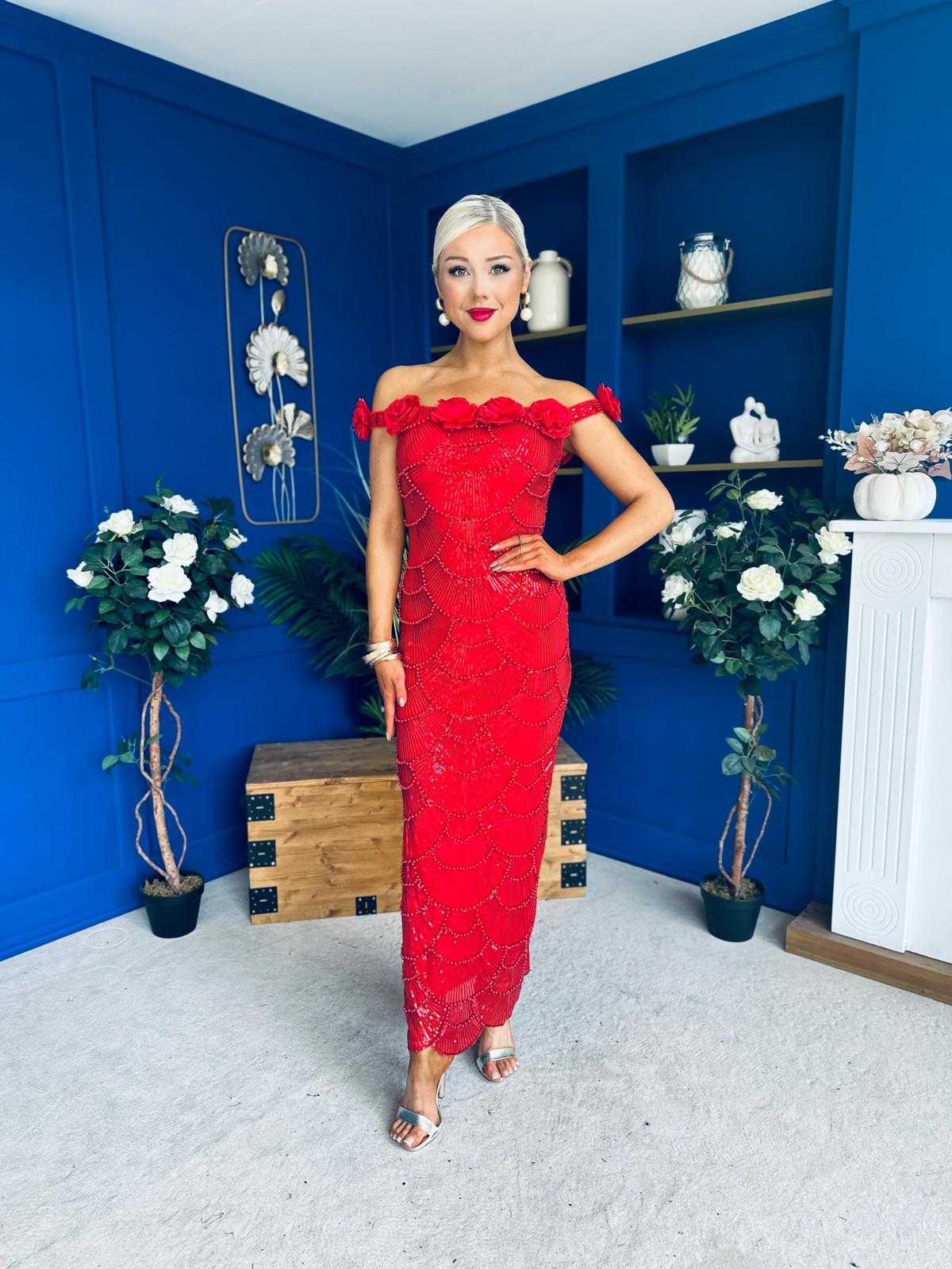 Raven Sequin Occasion Dress Red