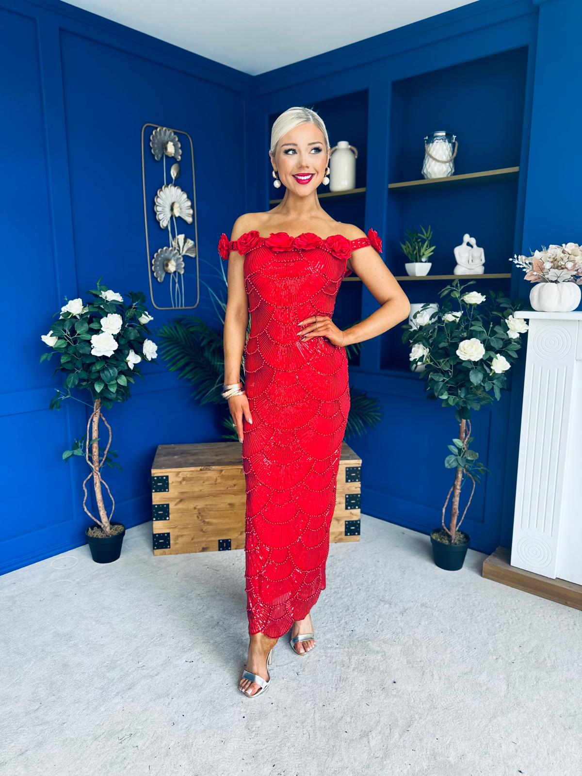 Raven Sequin Occasion Dress Red
