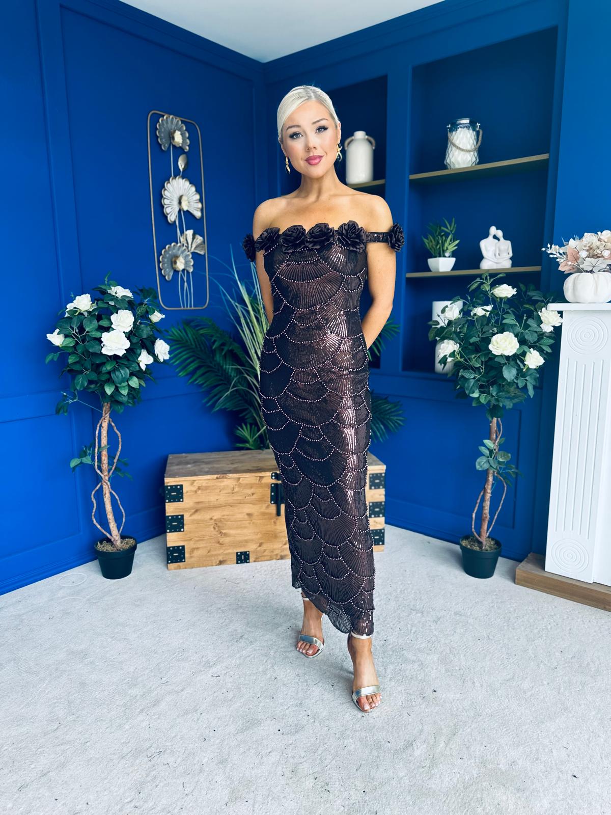 Raven Sequin Occasion Dress Chocolate