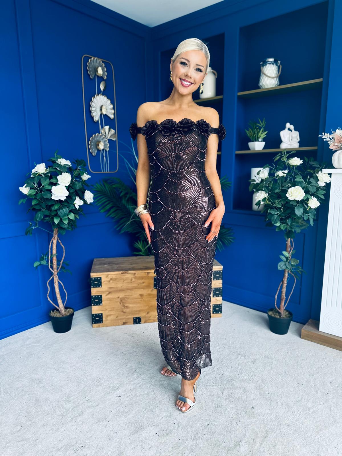 Raven Sequin Occasion Dress Chocolate