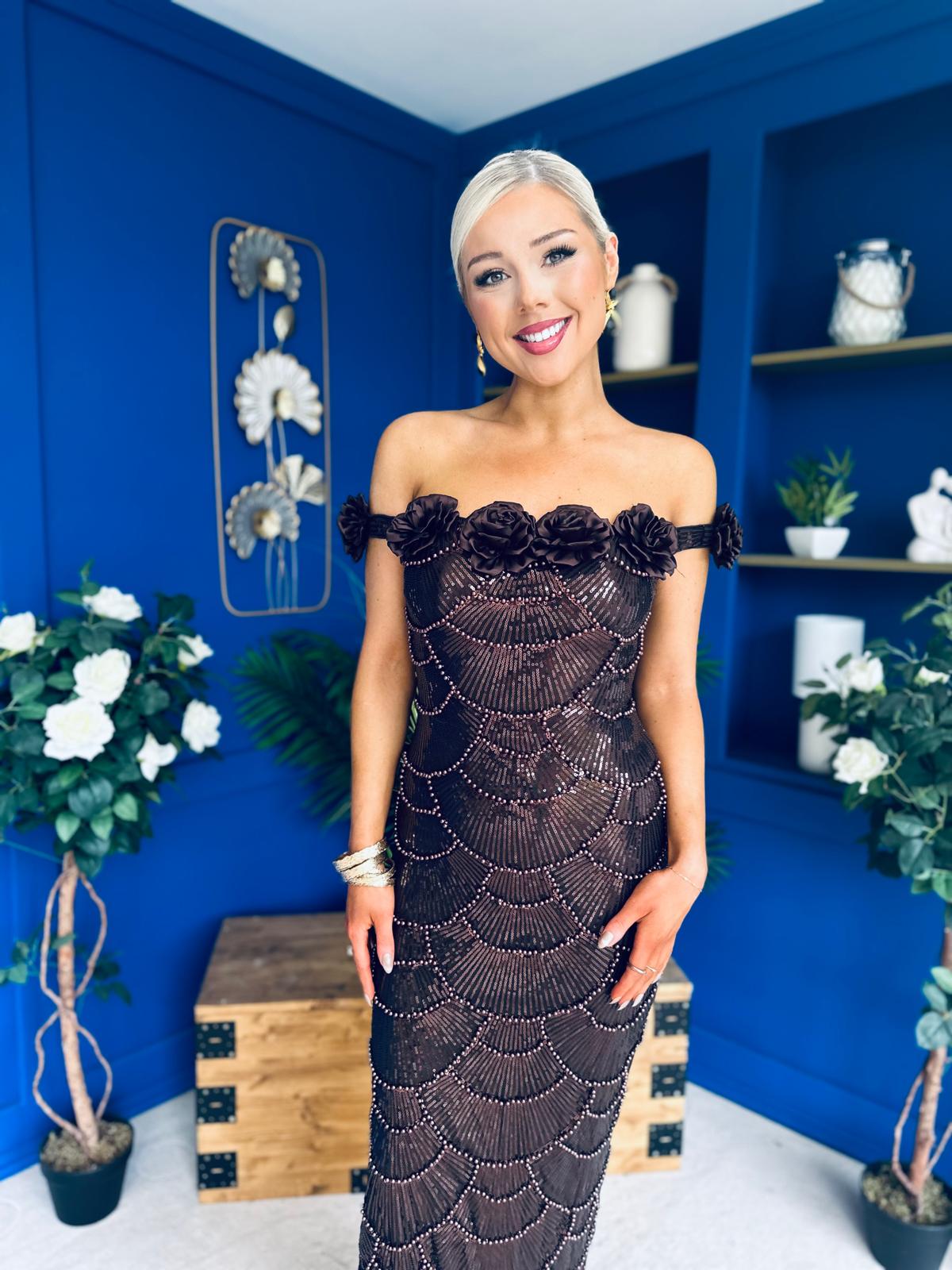Raven Sequin Occasion Dress Chocolate