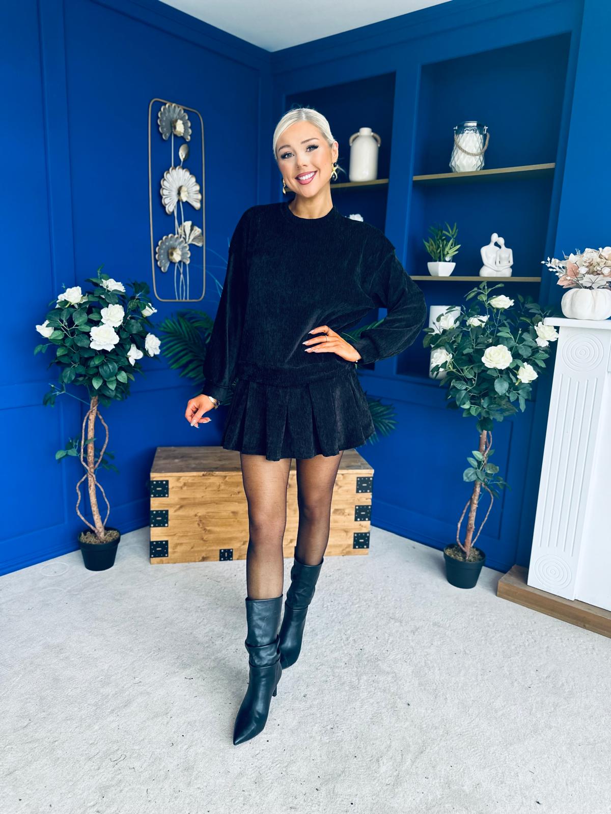 Mandy Velvet Mini Shift Dress Black