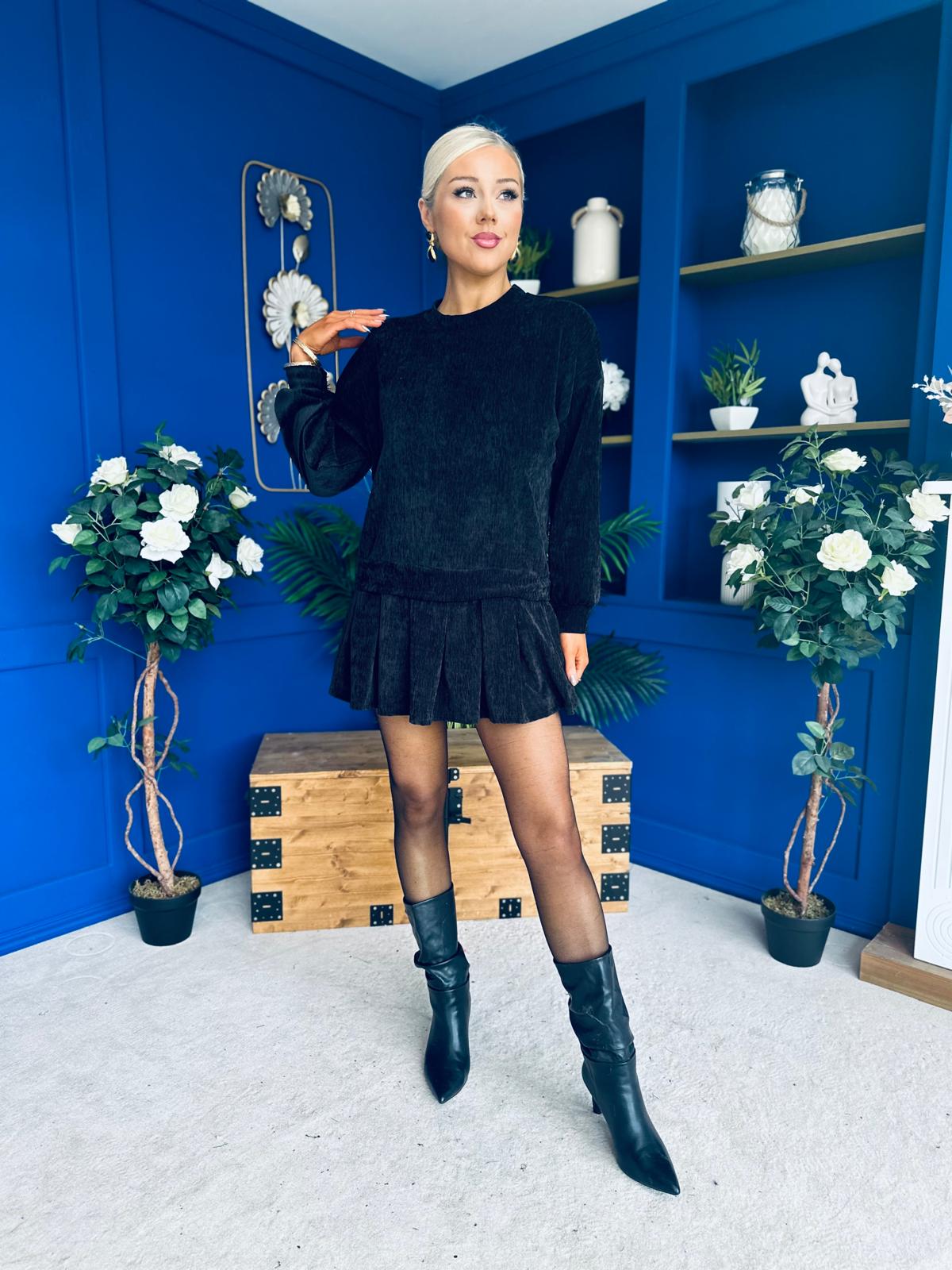 Mandy Velvet Mini Shift Dress Black