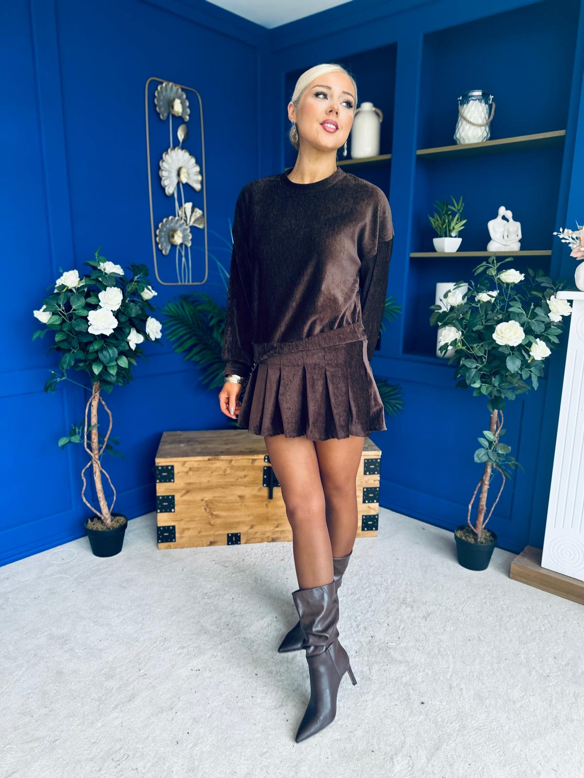 Mandy Velvet Mini Shift Dress Chocolate