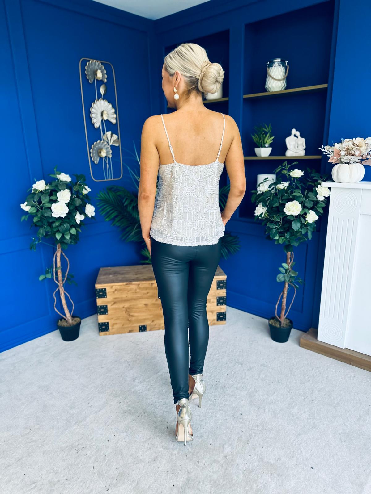 Julia Sequin Cami Top Beige