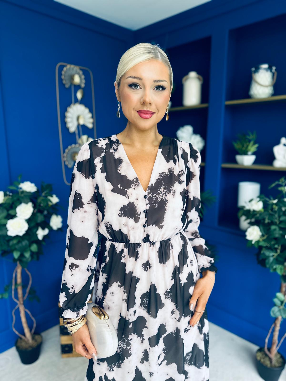 Zoe Banded Midi Dress Animal Taupe