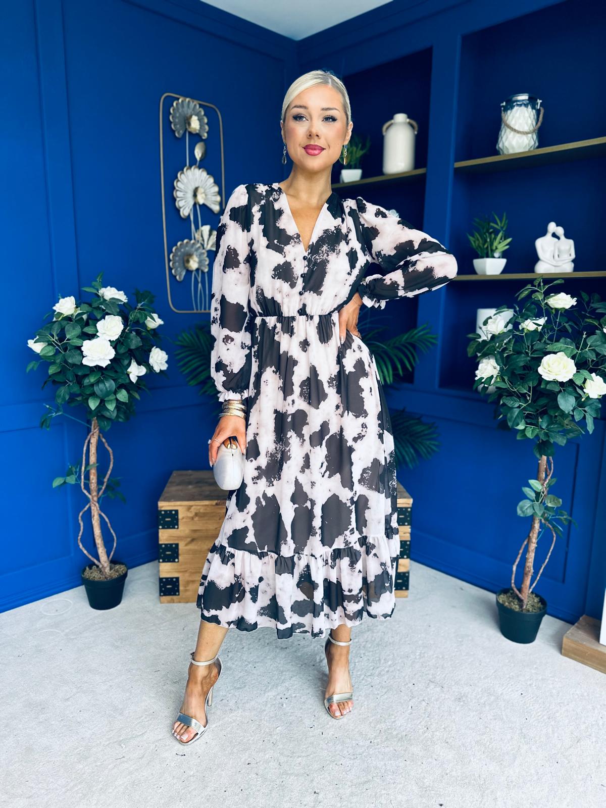 Zoe Banded Midi Dress Animal Taupe