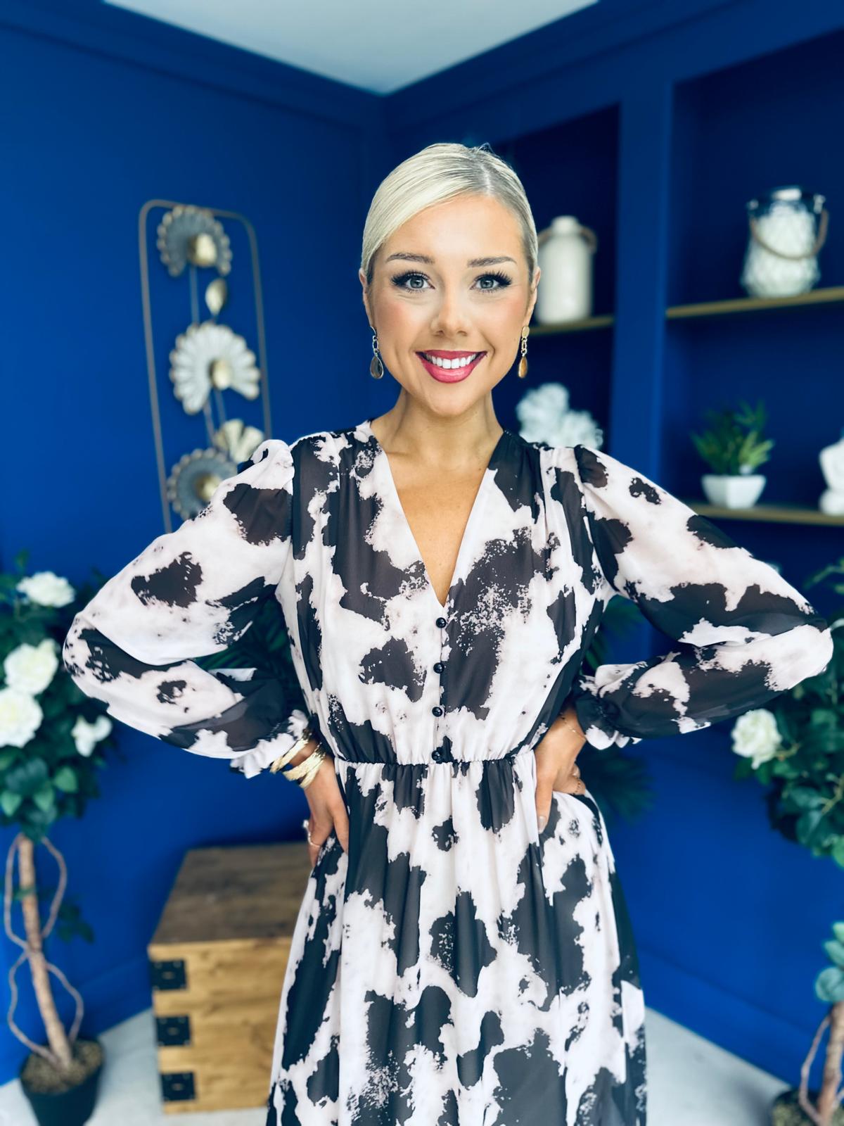 Zoe Banded Midi Dress Animal Taupe