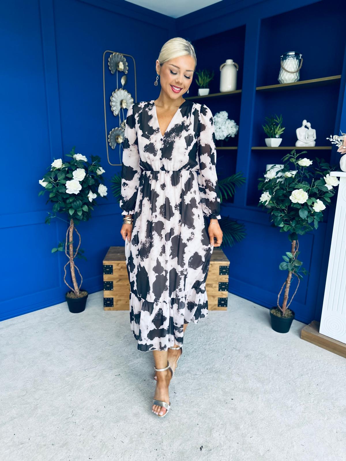 Zoe Banded Midi Dress Animal Taupe