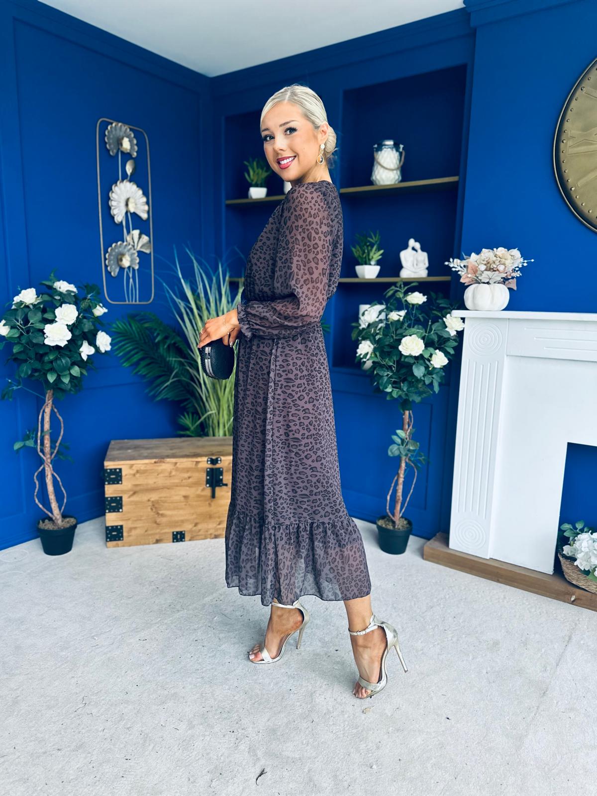 Zoe Banded Midi Dress Cheetah Chocolate