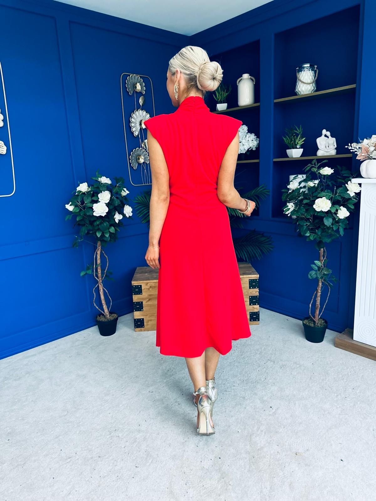 Quinn Drape Detail Midi Dress Red