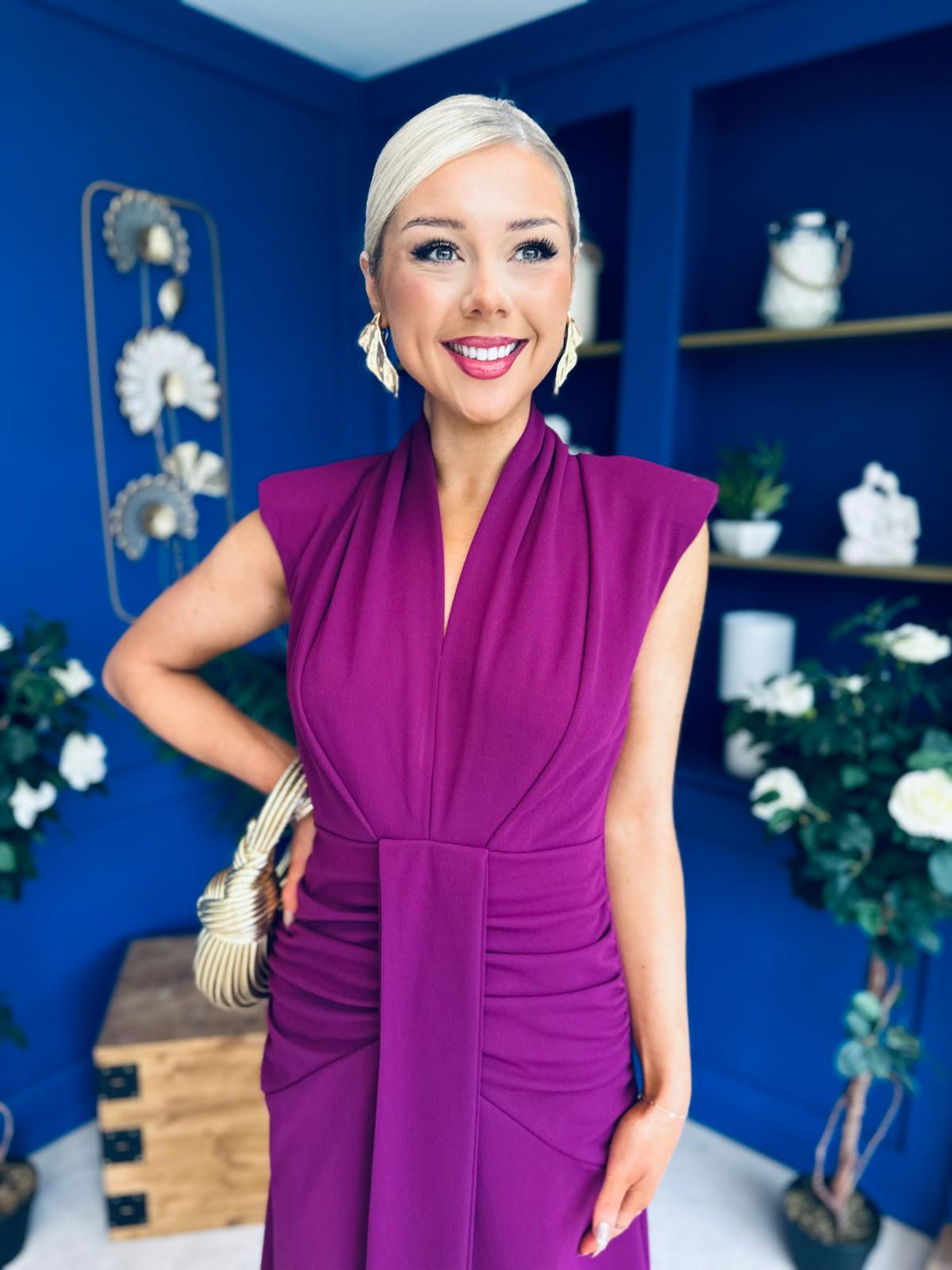 Quinn Drape Detail Midi Dress Berry
