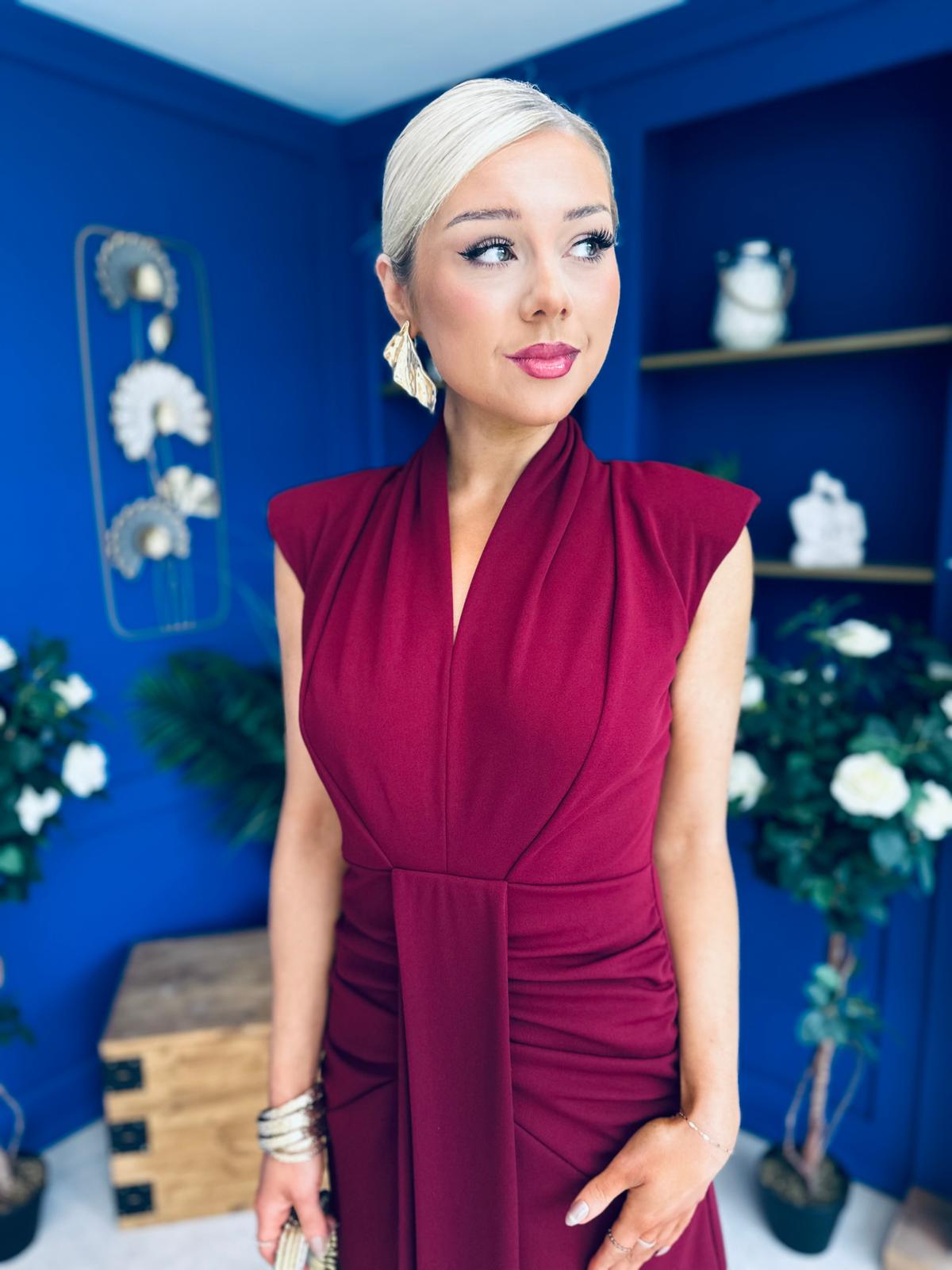 Quinn Drape Detail Midi Dress Wine