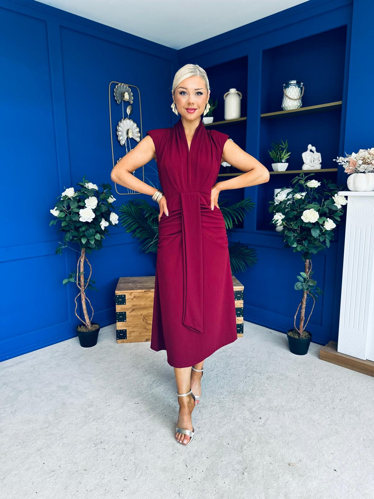 Quinn Drape Detail Midi Dress Wine