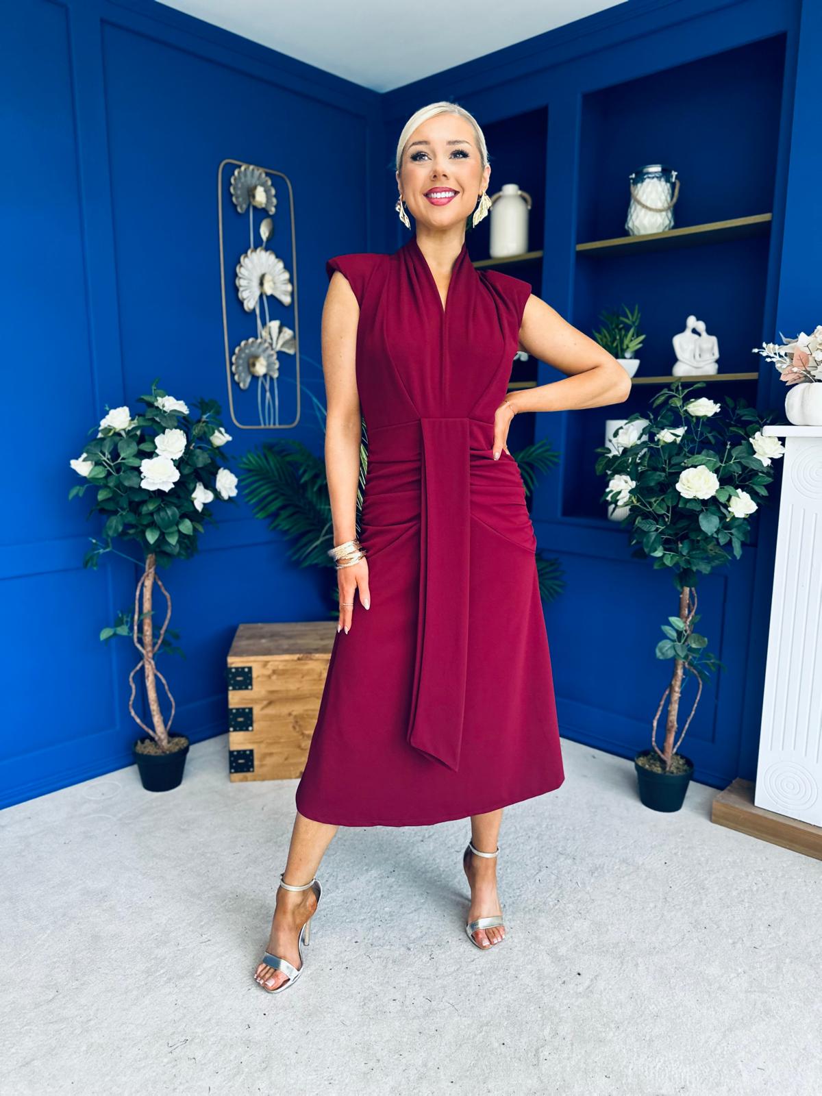Quinn Drape Detail Midi Dress Wine
