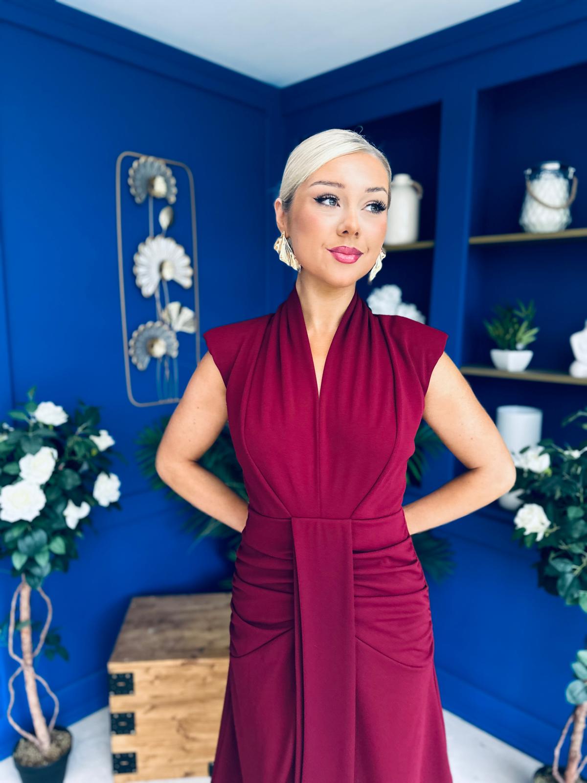 Quinn Drape Detail Midi Dress Wine