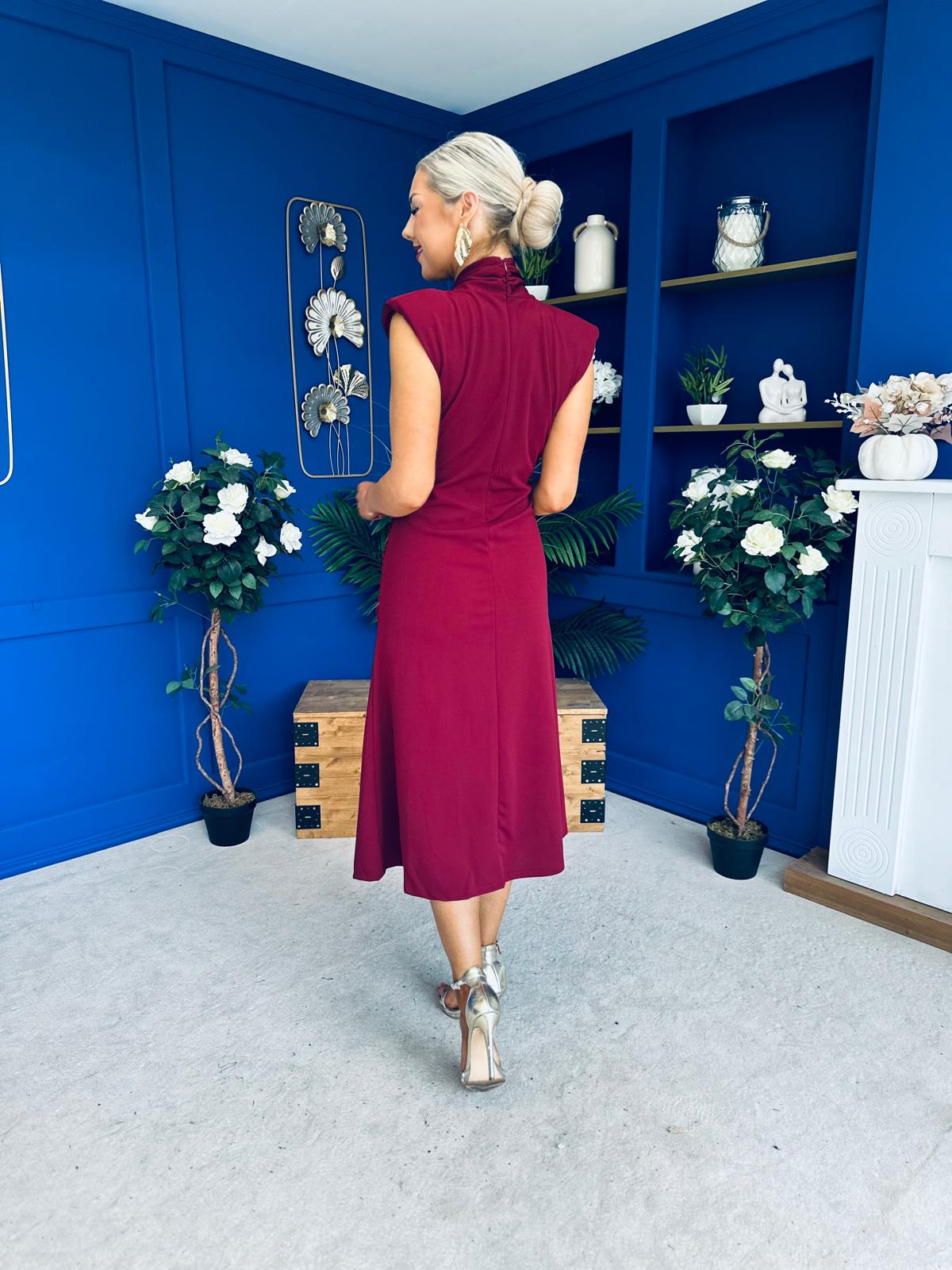 Quinn Drape Detail Midi Dress Wine