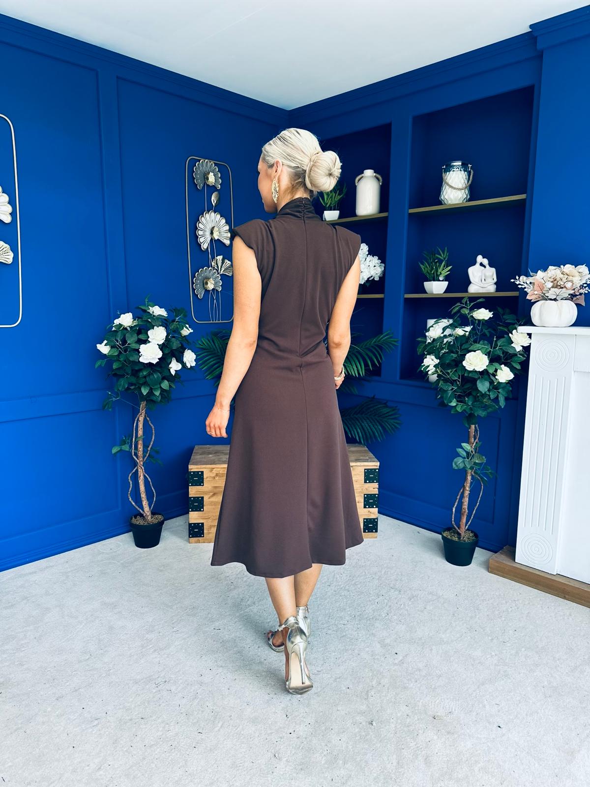 Quinn Drape Detail Midi Dress Chocolate