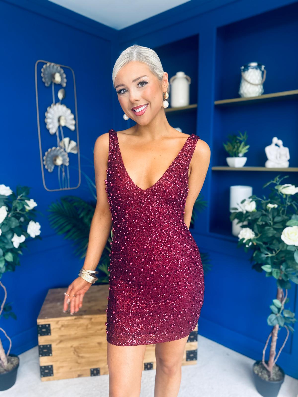 Barbara Sequin Mini Dress Wine