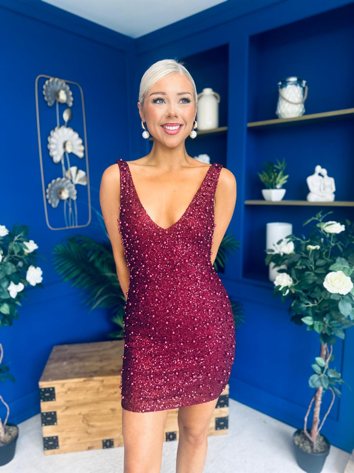 Barbara Sequin Mini Dress Wine