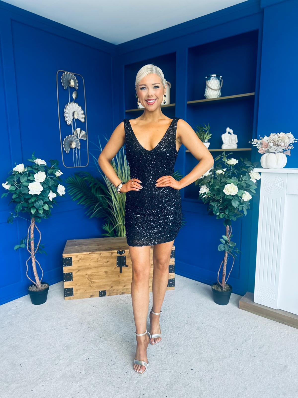 Barbara Sequin Mini Dress Black