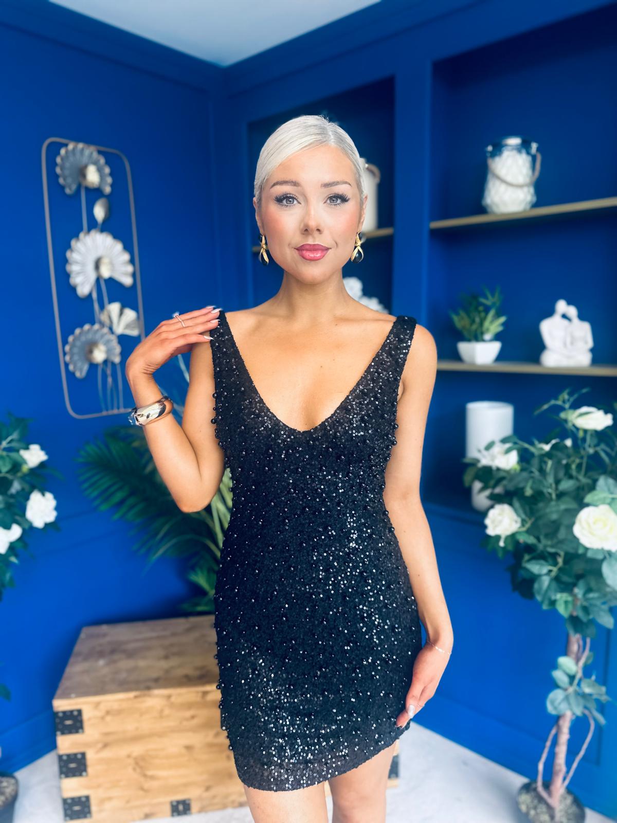 Barbara Sequin Mini Dress Black