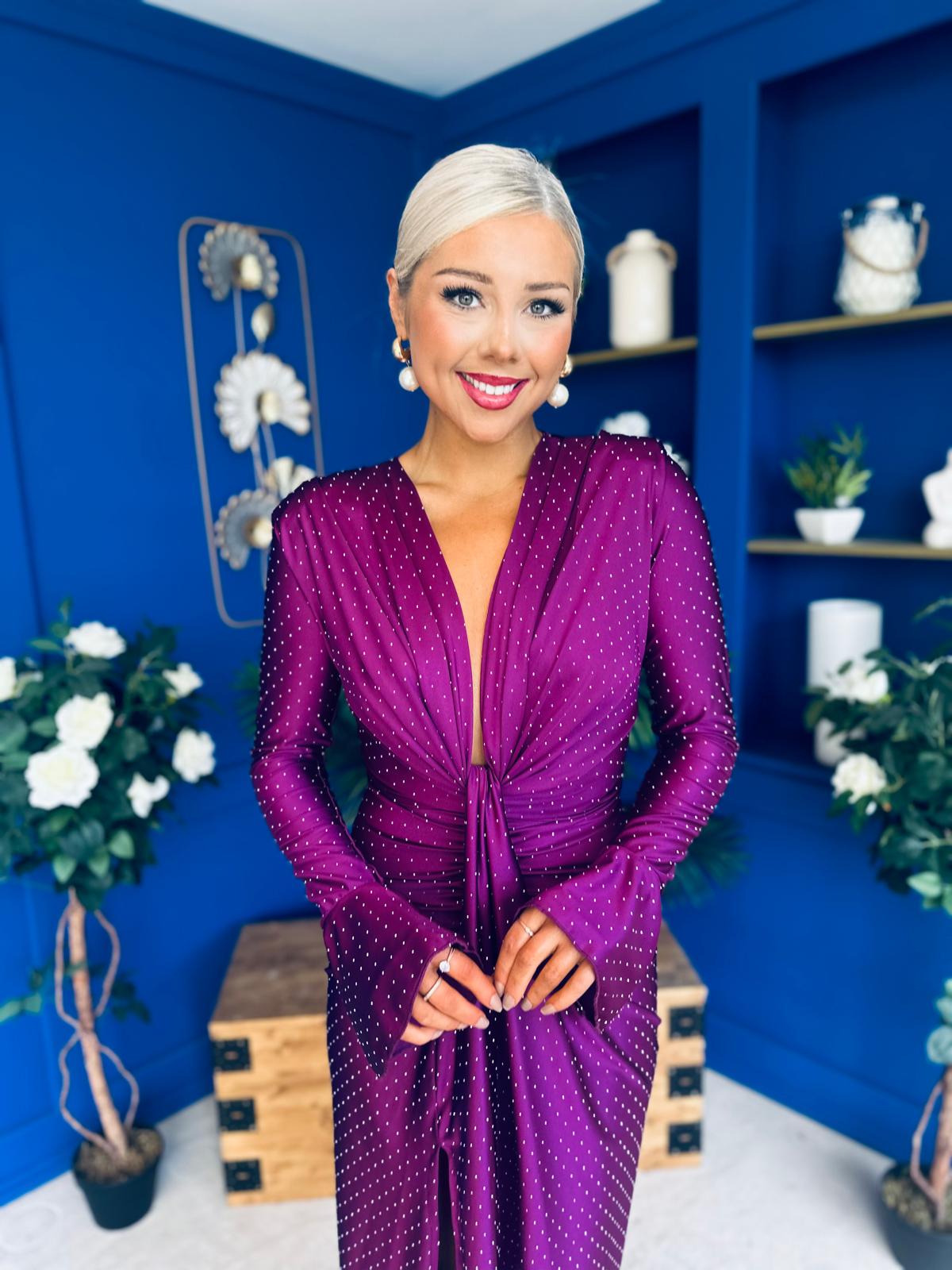 Ashley Studded Plunge Midi Dress Violet