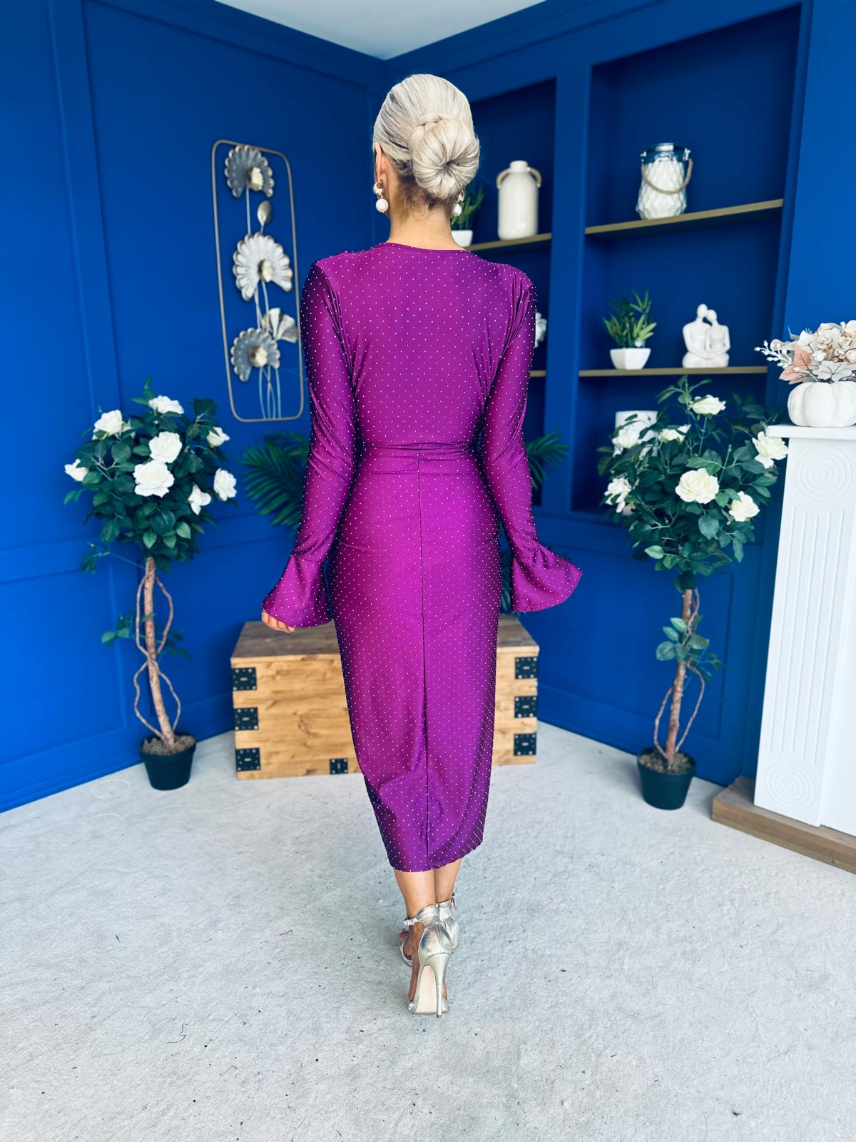 Ashley Studded Plunge Midi Dress Violet