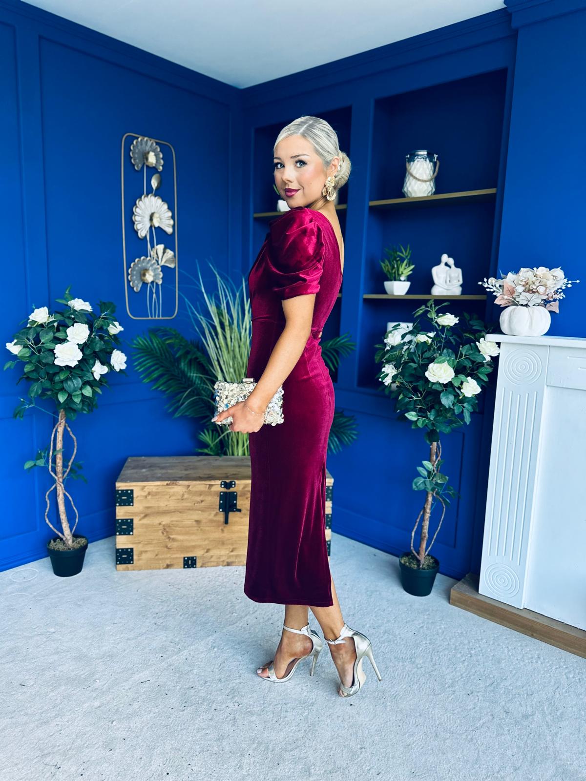 Nadia One Shoulder Velvet Occasion Dress Wine