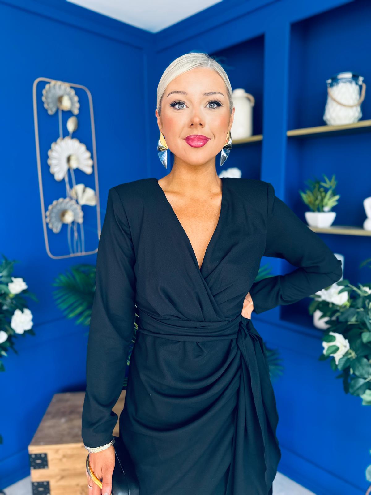 Bria Gathered Detail Midi Dress Black