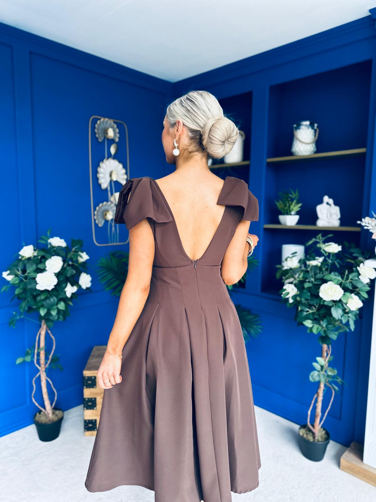 Matilda Bow Detail Occasion Dress Chocolate